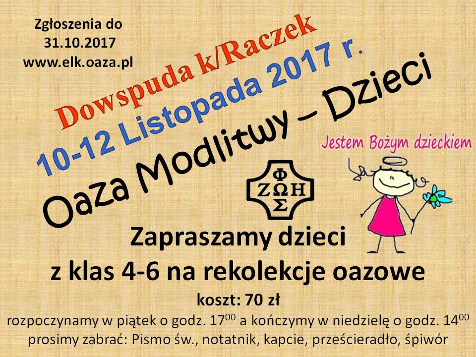 Oaza Modlitwy – Dzieci listopad 2017