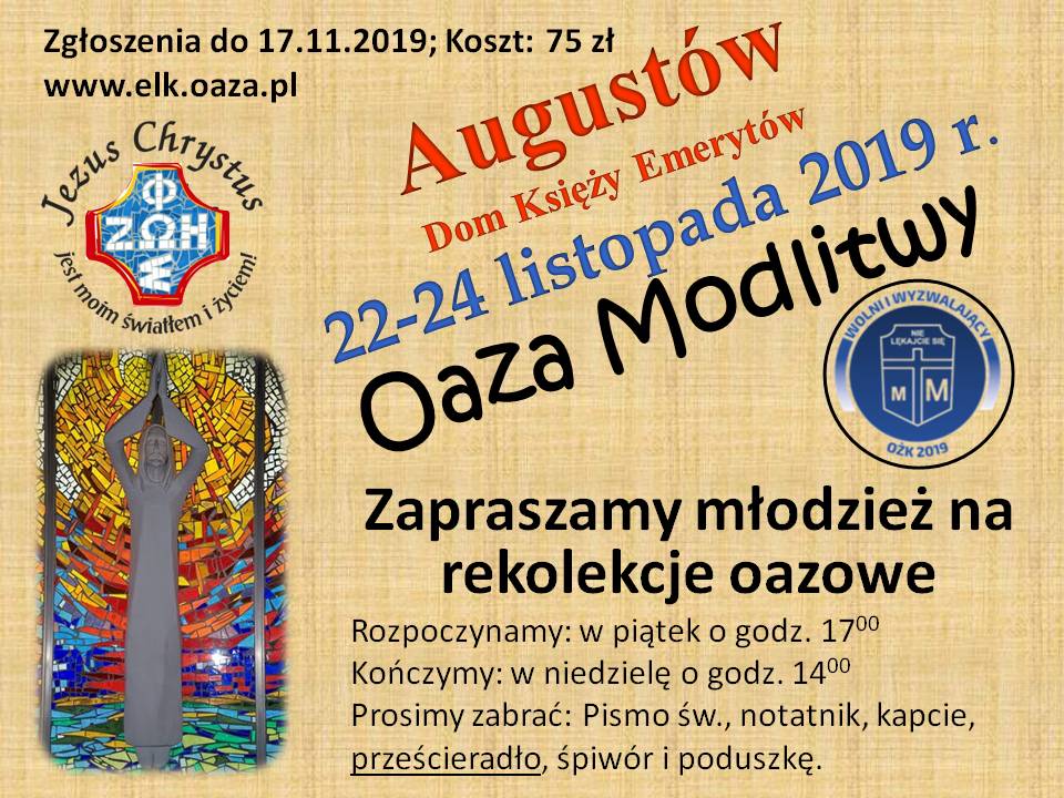 Oaza Modlitwy – młodzież listopad 2019