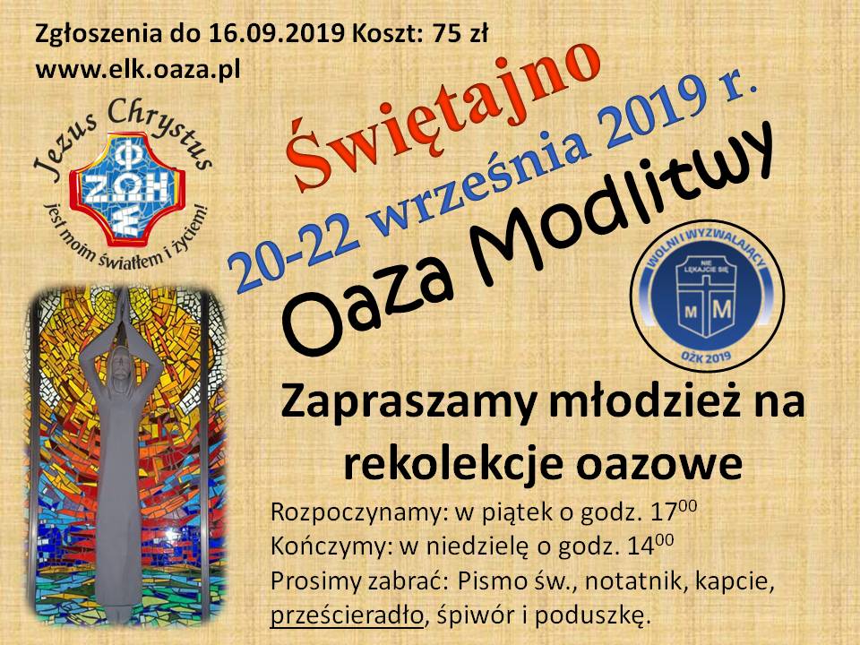 Oaza Modlitwy – młodzież wrzesień 2019